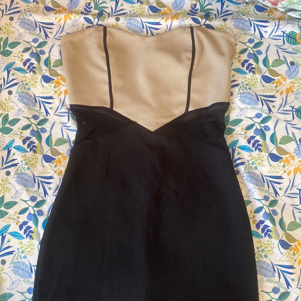 PHANUEL NUDE AND BLACK STRAPLESS BODYCON DRESS